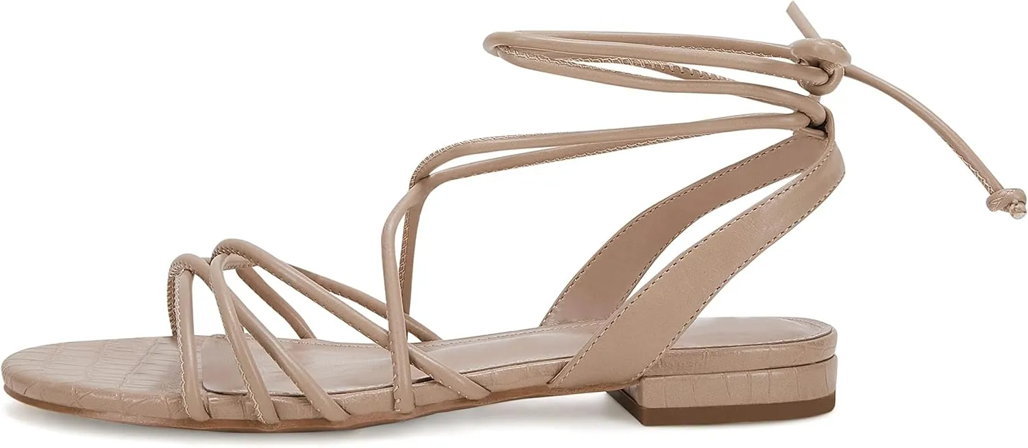 Ermonn Women's Lace-up Flat Sandals Strappy Open Toe Slingback CrissCross Casual Summer Slides