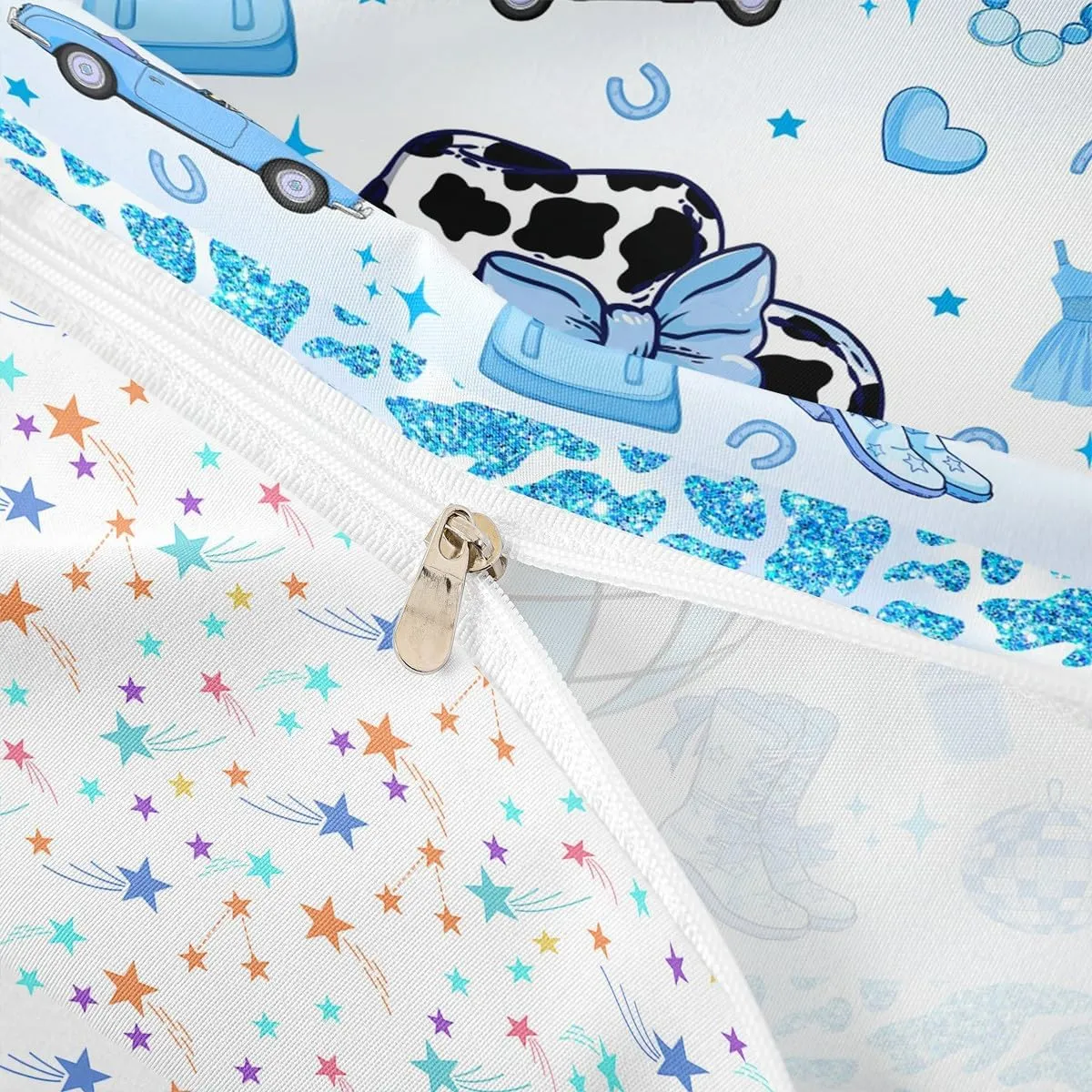 Erosebridal Cowboy Bedding Set,Cowgirl Boots Hats Duvet Cover Full for Kids Boys Girls,Southwestern Bed Set,Blue Hippie Cow Pattern Comforter Cover with 2 Pillowcases Bedroom Decor