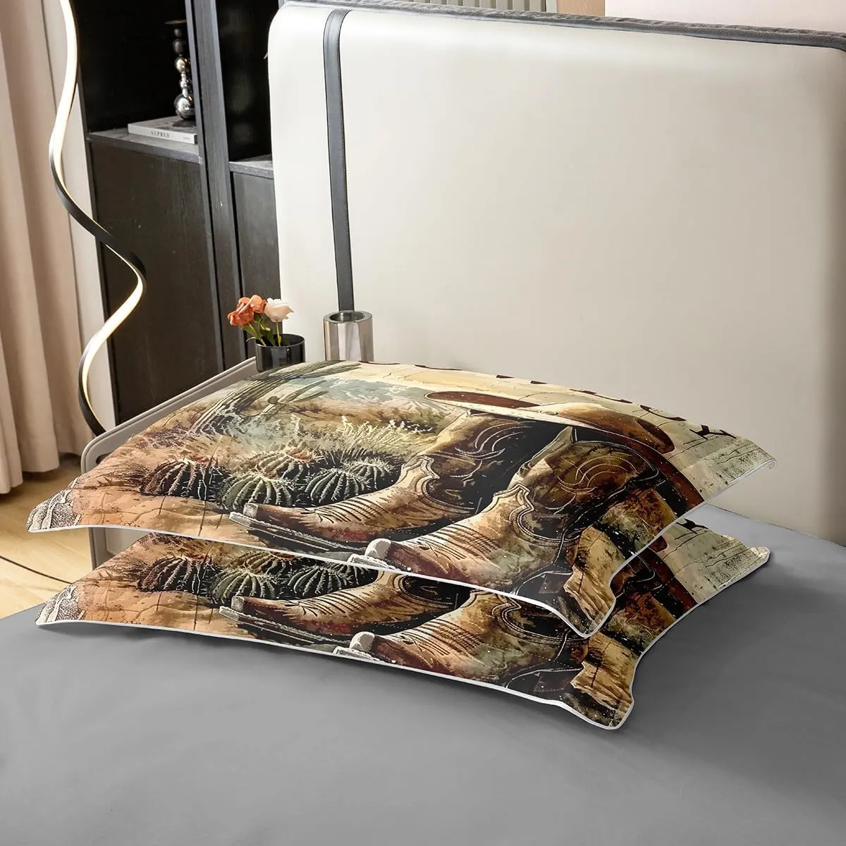 Erosebridal Cowboy Boots 100% Cotton Duvet Cover King Size for Kids Boys Western Bedding Set American Country Desert Cactus Wild West Retro Rustic Botanical Cabin Comforter Cover Soft Breathable