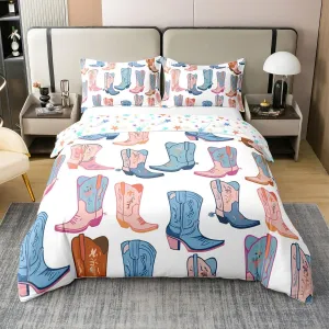 Erosebridal Cowboy Boots Comforter Cover 3Pcs,2 Pillowcases,King Size Cartoon Blue Western Cowgirl Bedding Set Wild West Shoes Duvet Cover for Boys Girls Kids 100% Cotton Soft Breathable Bedclothes