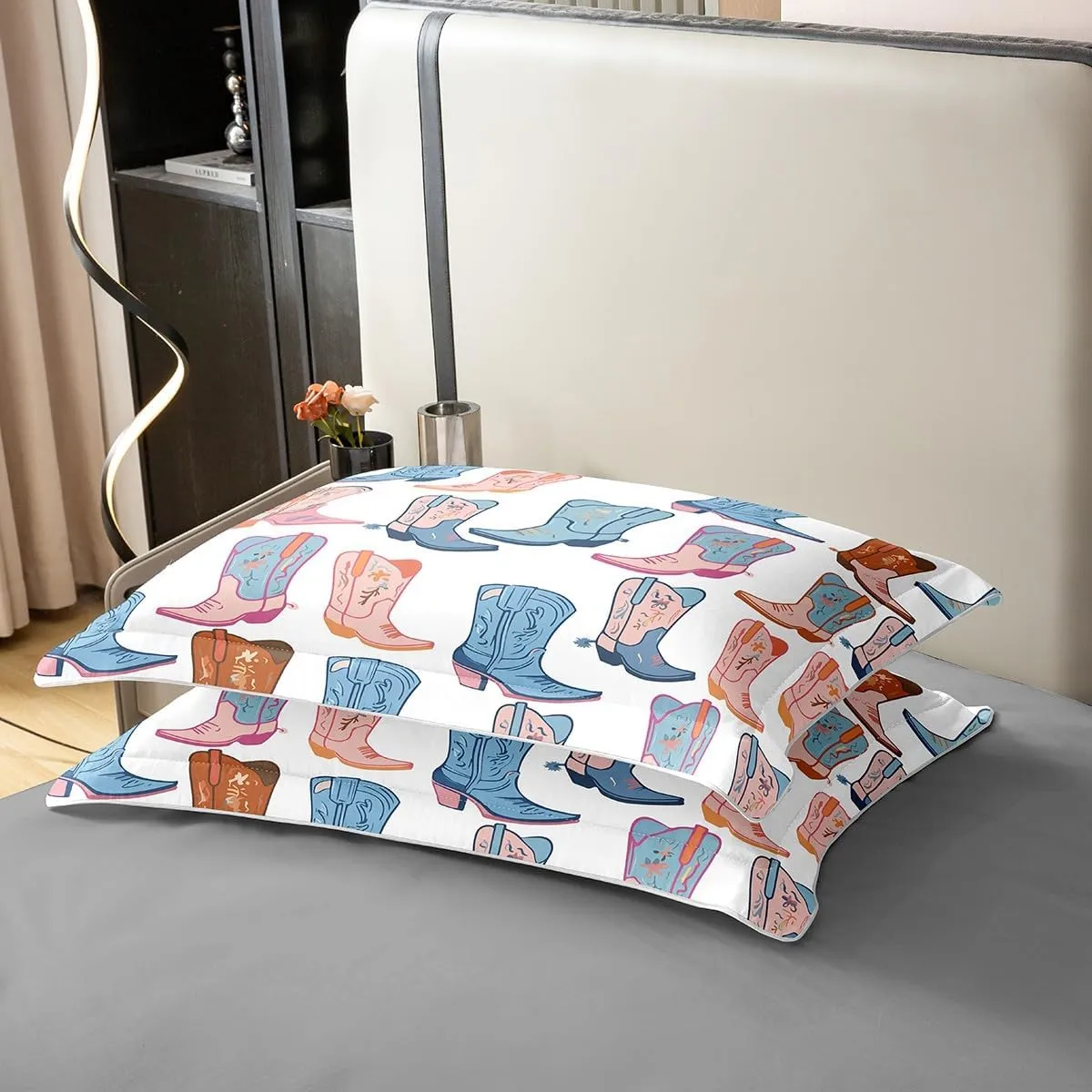 Erosebridal Cowboy Boots Comforter Cover 3Pcs,2 Pillowcases,King Size Cartoon Blue Western Cowgirl Bedding Set Wild West Shoes Duvet Cover for Boys Girls Kids 100% Cotton Soft Breathable Bedclothes