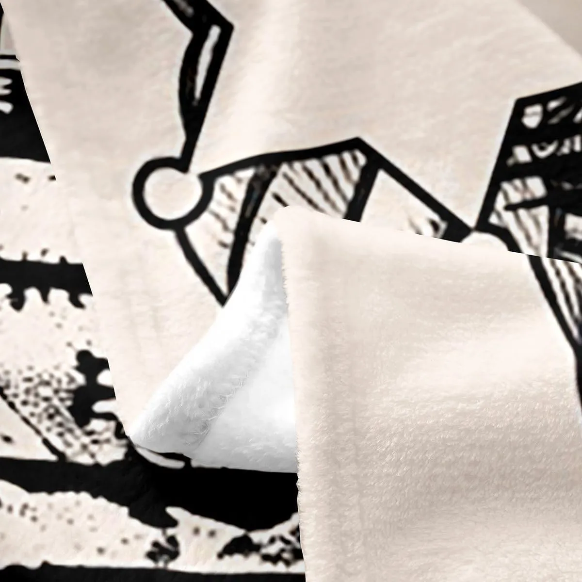 Erosebridal Cowboy Flannel Blanket Throw 50"x60" Western Fleece Blanket for Kids Boys Rodeo Hand Drawn Desert Horseshoes Boots Rope Black Beige Cactus Mountain Plains Fuzzy Plush Throw
