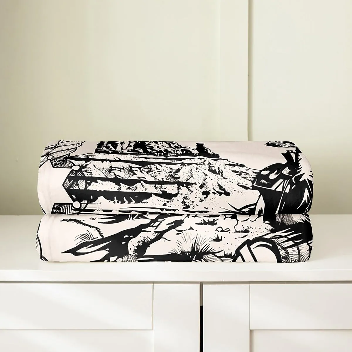 Erosebridal Cowboy Flannel Blanket Throw 50"x60" Western Fleece Blanket for Kids Boys Rodeo Hand Drawn Desert Horseshoes Boots Rope Black Beige Cactus Mountain Plains Fuzzy Plush Throw