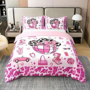 Erosebridal Cowgirl 100% Cotton Duvet Cover King for Kids Teens Adults,Cowgirl Boots Hats Bedding Set,Western Farmhouse Bed Set,Neon Cow Pattern Comforter Cover with 2 Pillowcases Bedroom Decor