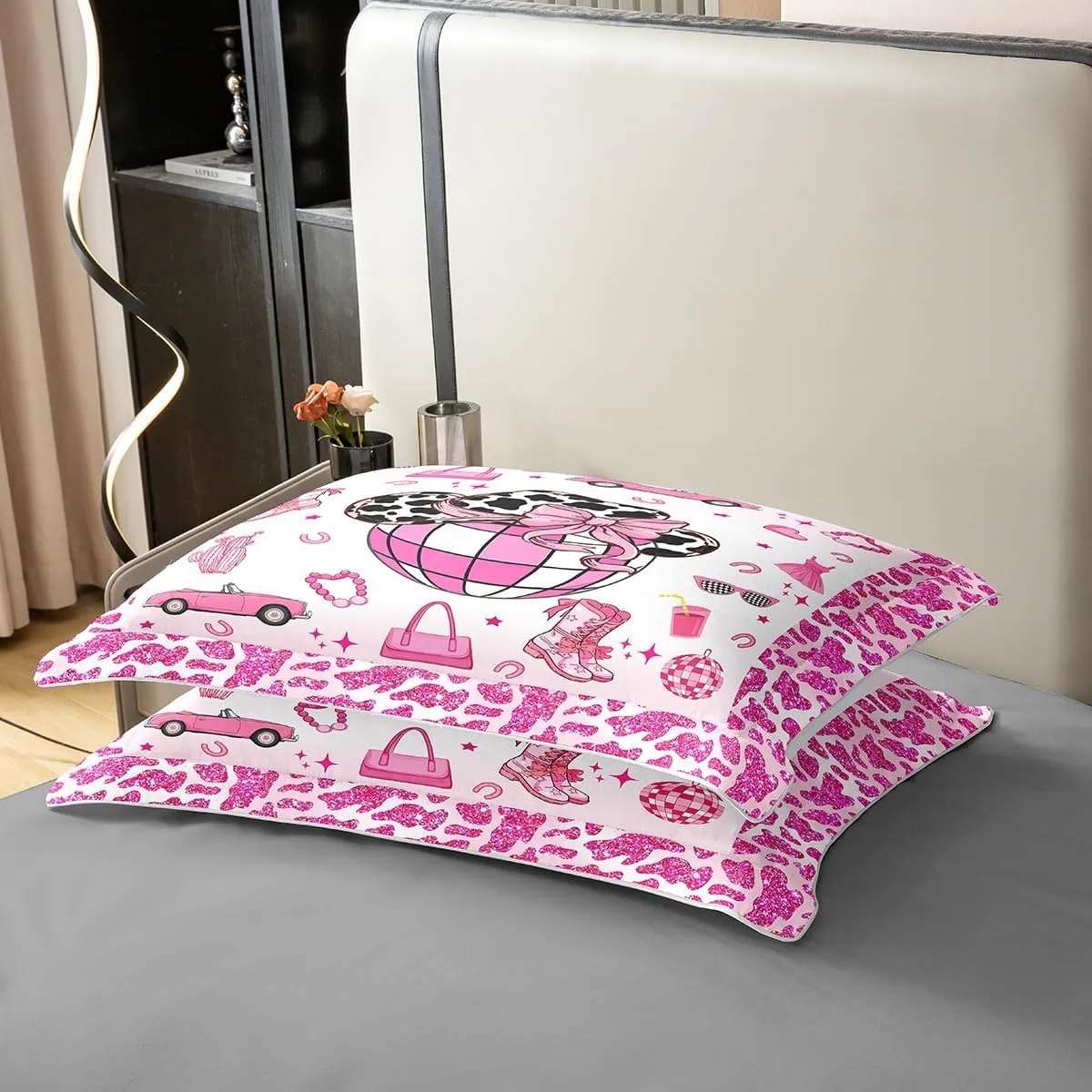 Erosebridal Cowgirl 100% Cotton Duvet Cover King for Kids Teens Adults,Cowgirl Boots Hats Bedding Set,Western Farmhouse Bed Set,Neon Cow Pattern Comforter Cover with 2 Pillowcases Bedroom Decor