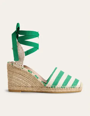 Espadrilles mit Keilabsatz und eckiger Zehenpartie-Grün, Gestreift