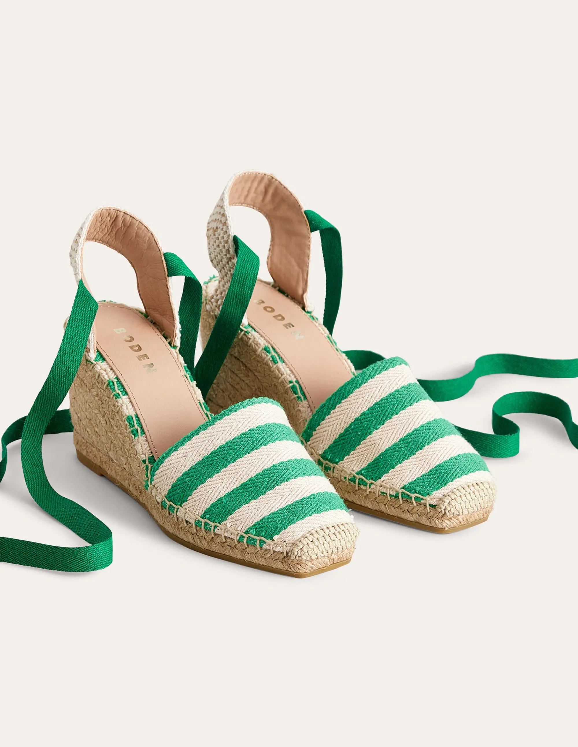Espadrilles mit Keilabsatz und eckiger Zehenpartie-Grün, Gestreift