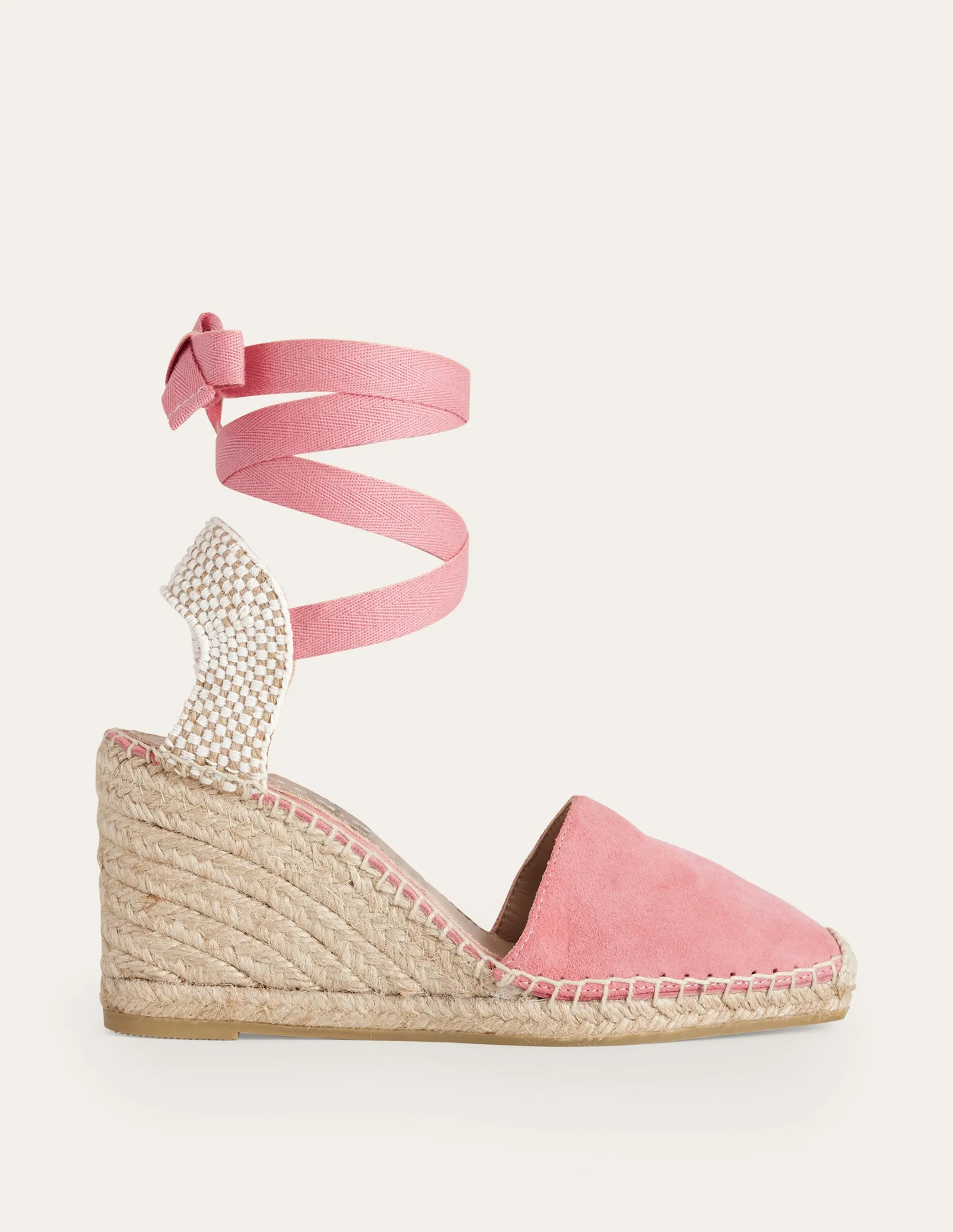 Espadrilles mit Keilabsatz und eckiger Zehenpartie-Pastellrosa, Veloursleder