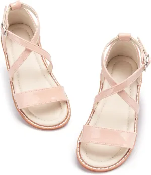 ESTINE Toddler/Little Kid Girls Dress Cross Strappy Open Toe Sandals Princess Flats Summer Flower Girl Shoes