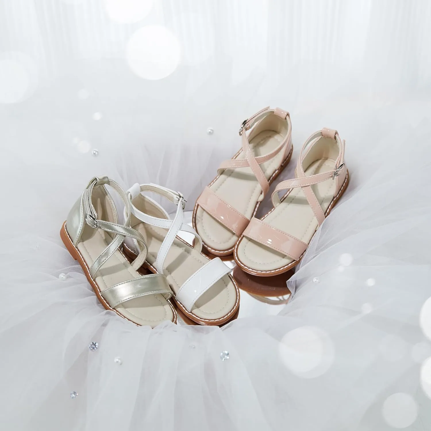 ESTINE Toddler/Little Kid Girls Dress Cross Strappy Open Toe Sandals Princess Flats Summer Flower Girl Shoes