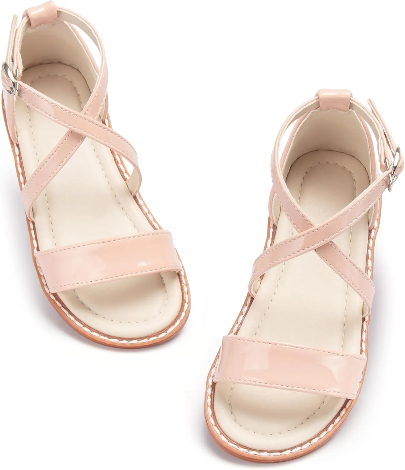 ESTINE Toddler/Little Kid Girls Dress Cross Strappy Open Toe Sandals Princess Flats Summer Flower Girl Shoes