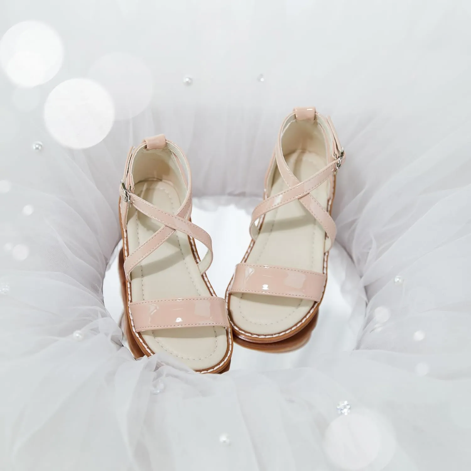 ESTINE Toddler/Little Kid Girls Dress Cross Strappy Open Toe Sandals Princess Flats Summer Flower Girl Shoes