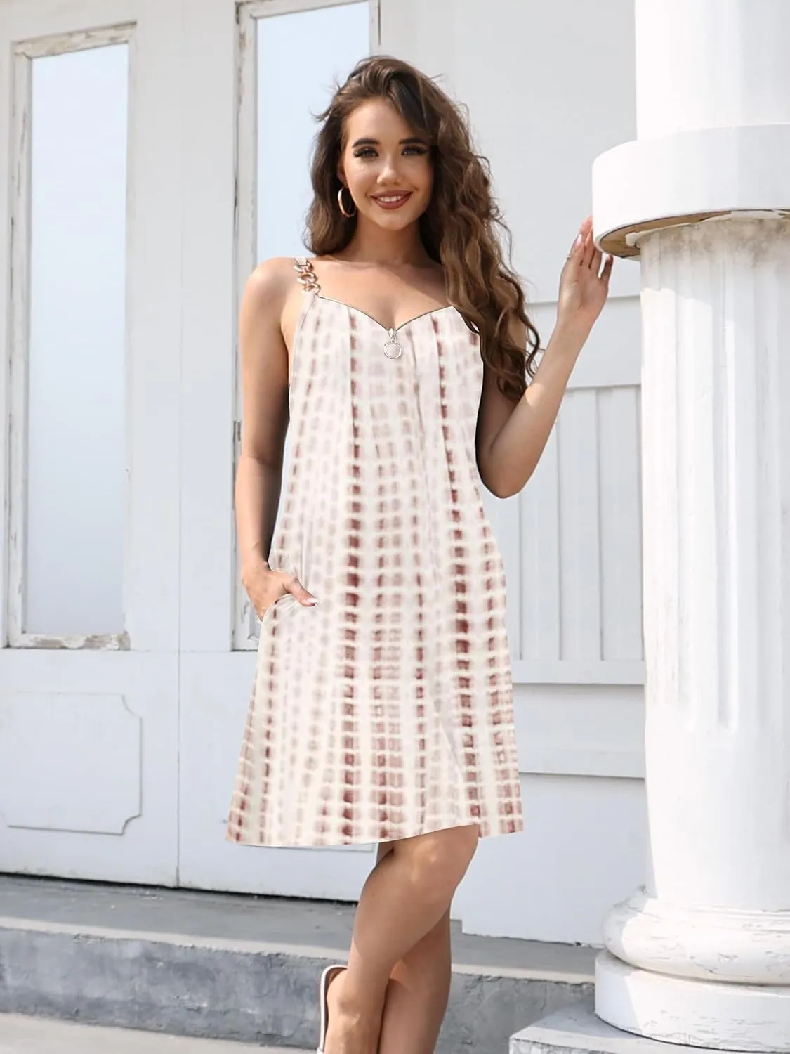 ETCYY Women's Summer Dresses 2025 Casual Sleeveless V Neck Loose Cover Up Beach Sundresses with Pockets
