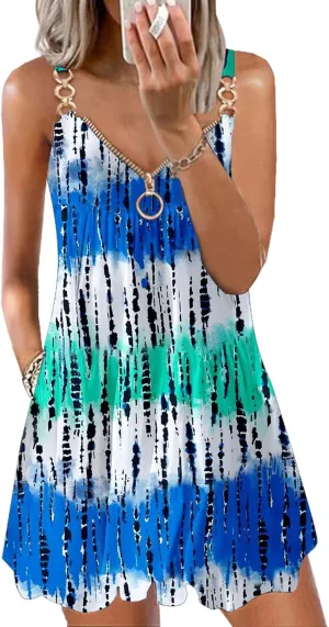 ETCYY Women's Summer Dresses 2025 Casual Sleeveless V Neck Loose Cover Up Beach Sundresses with Pockets