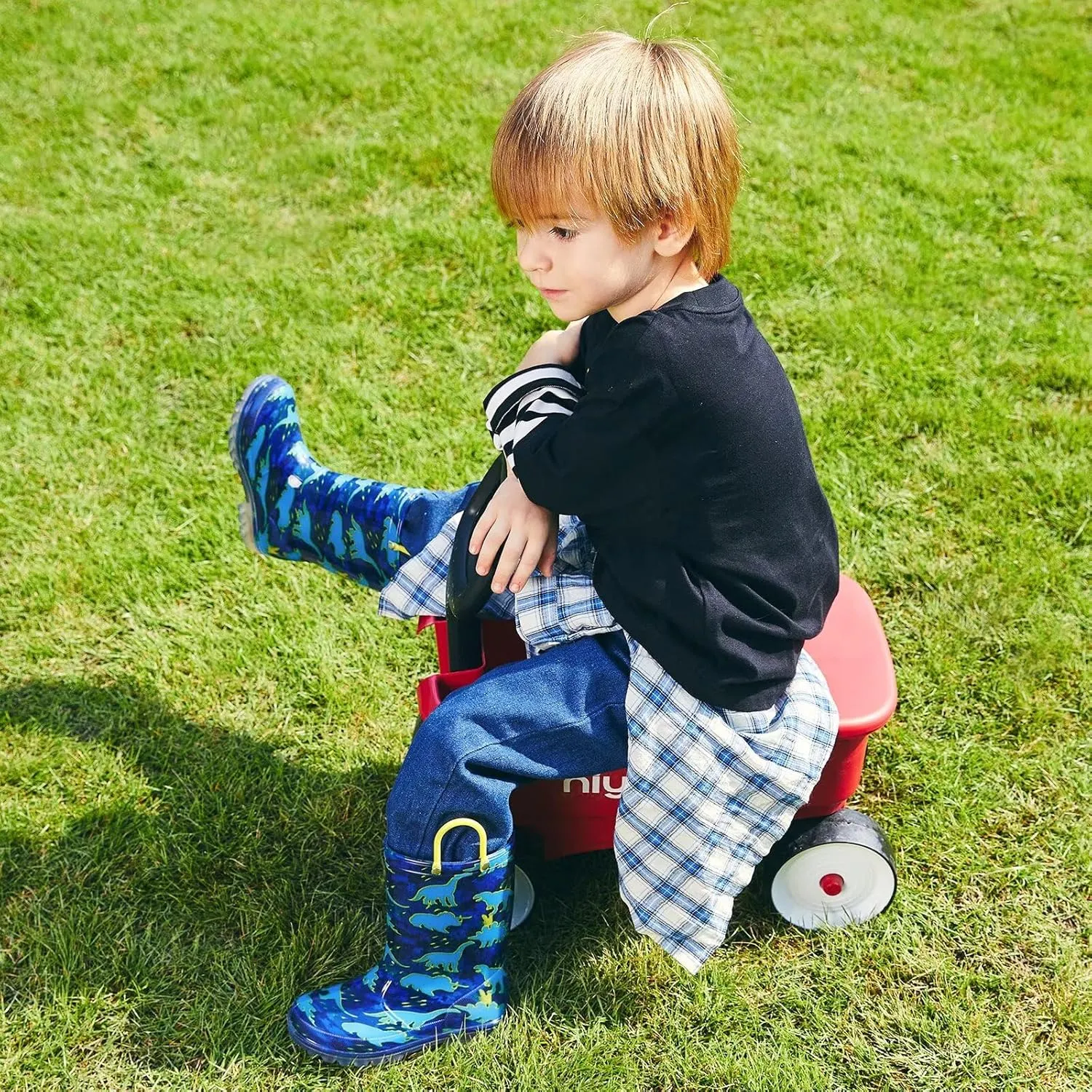 EUXTERPA Kids Toddler Light Up Rain Boots Boys Girls Waterproof Patterns and Glitter Boots with Easy On Handles