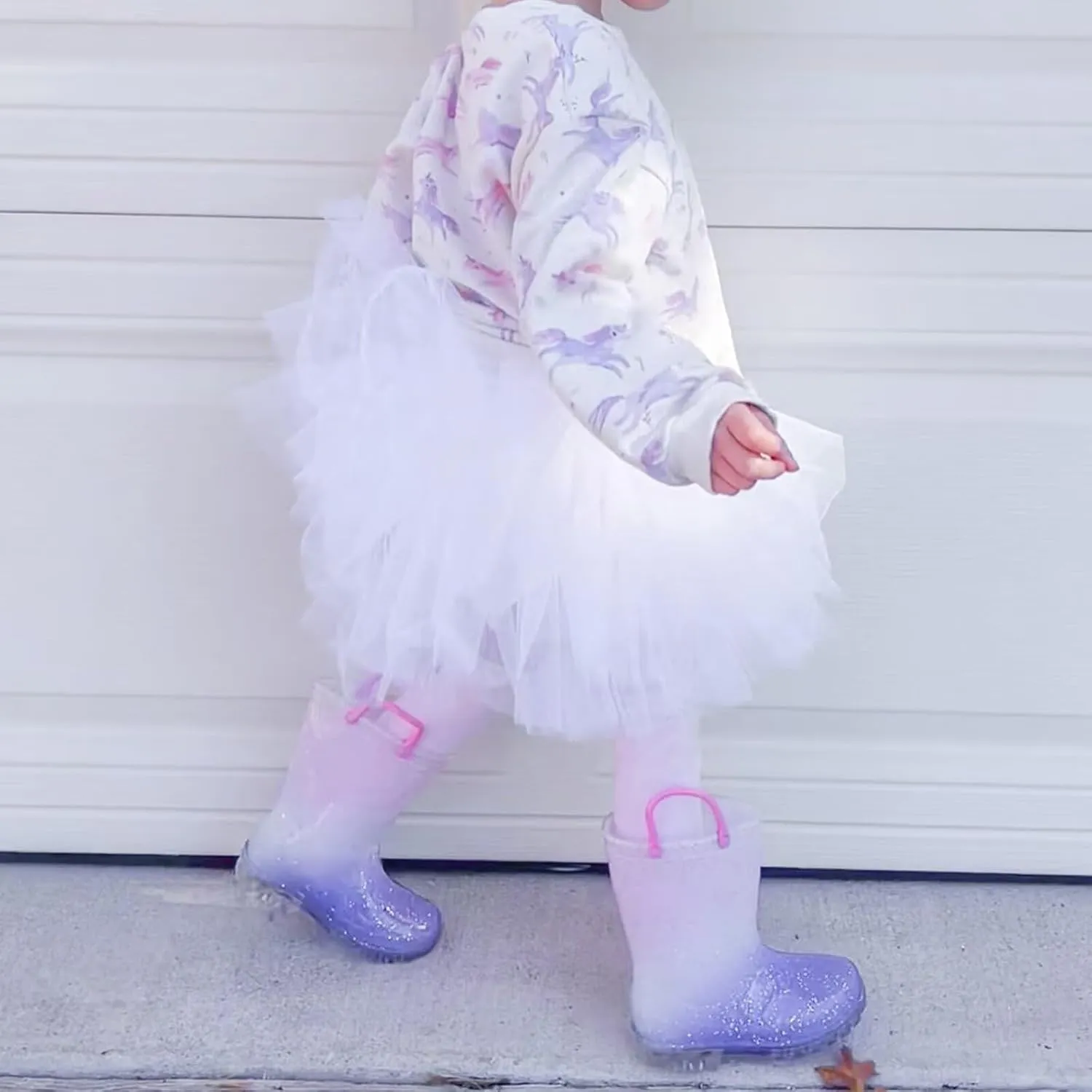 EUXTERPA Kids Toddler Light Up Rain Boots Boys Girls Waterproof Patterns and Glitter Boots with Easy On Handles