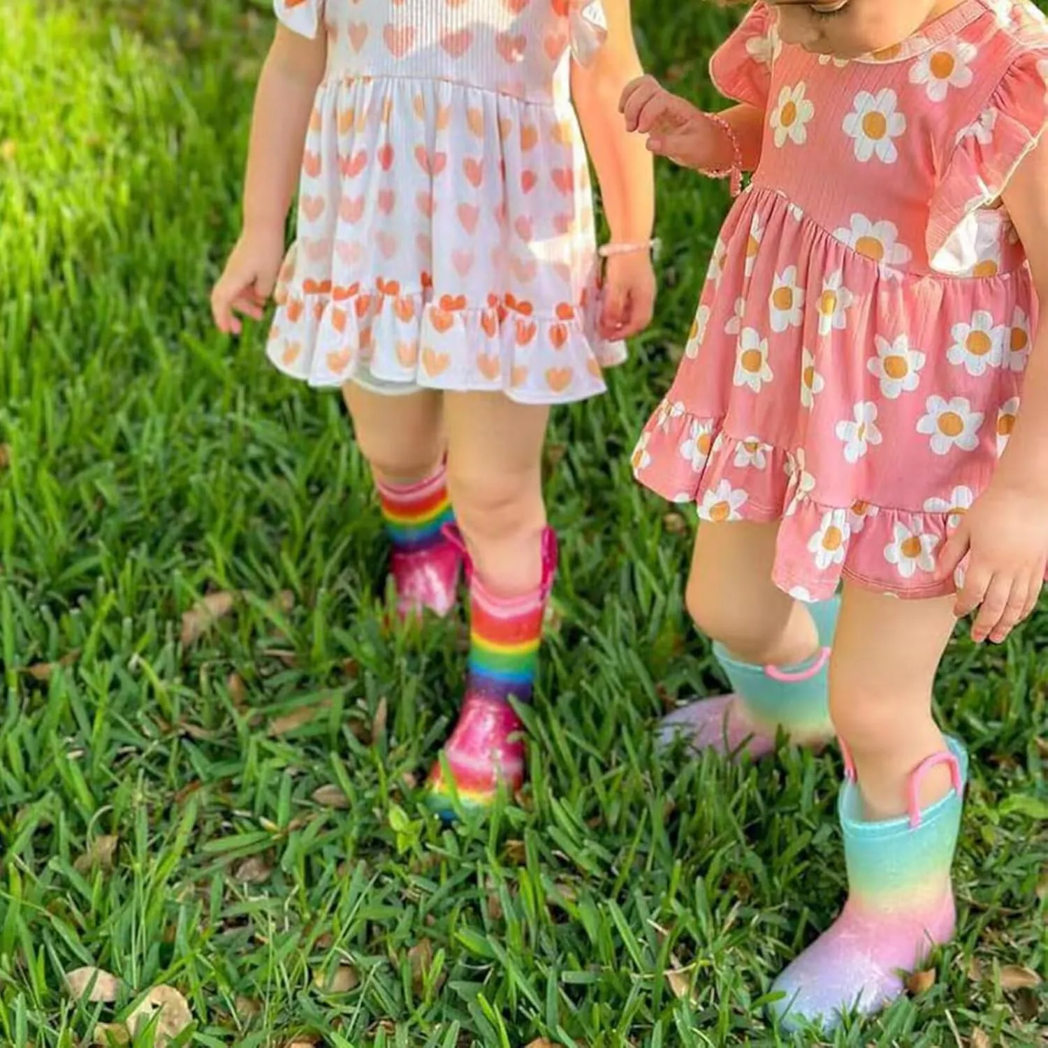 EUXTERPA Kids Toddler Light Up Rain Boots Boys Girls Waterproof Patterns and Glitter Boots with Easy On Handles
