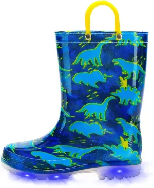 EUXTERPA Kids Toddler Light Up Rain Boots Boys Girls Waterproof Patterns and Glitter Boots with Easy On Handles