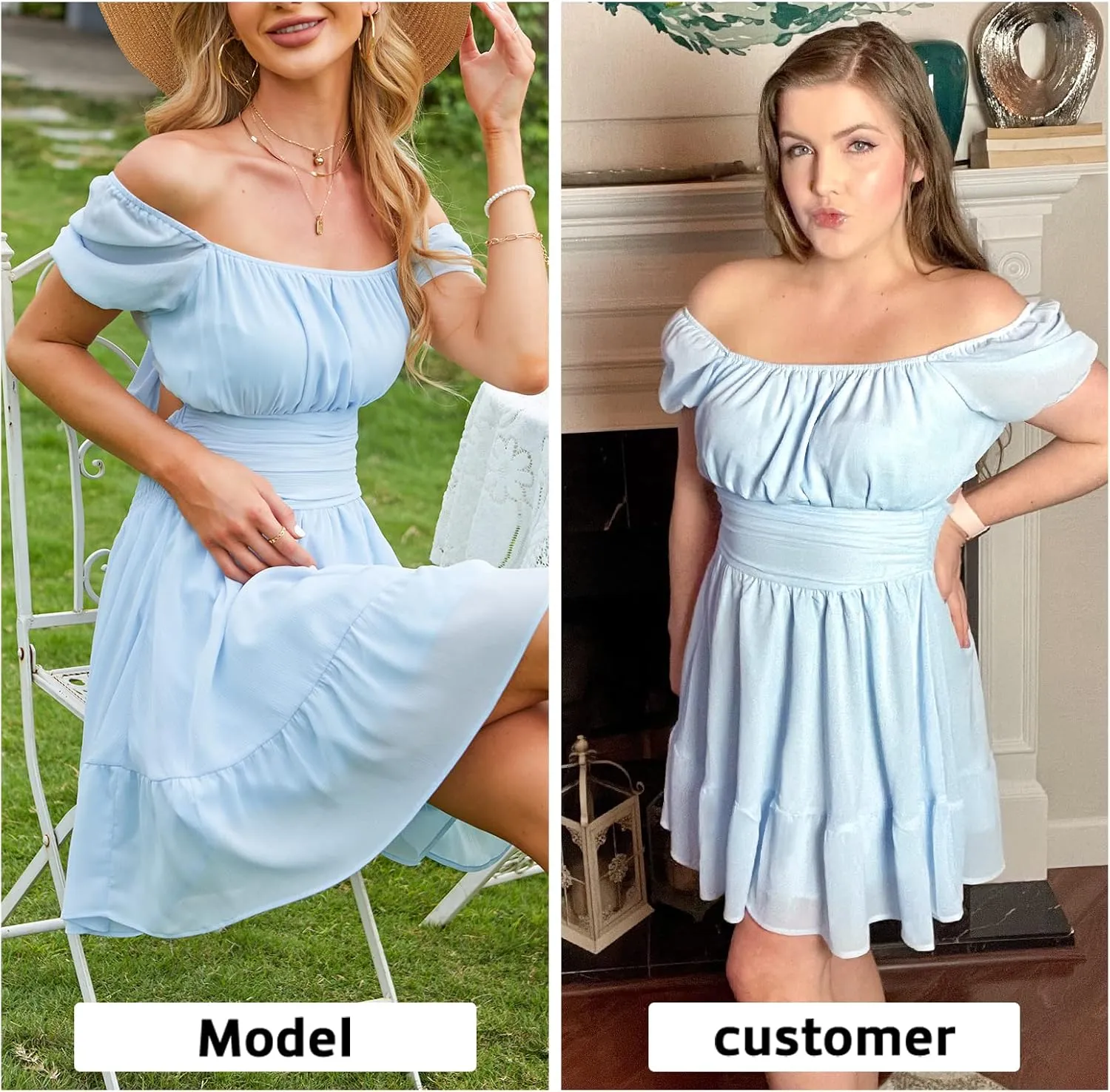 EXLURA Women's 2025 Summer Short Puff Sleeve Casual Short Mini Dresses Tie Back Square Neck A-Line Sundress
