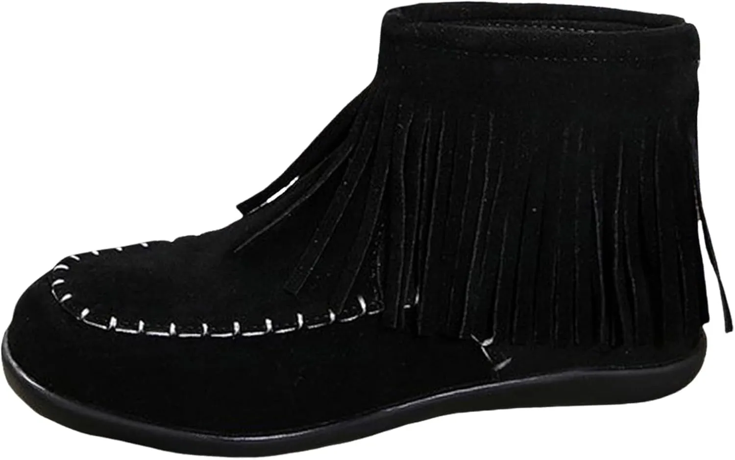 Fall Boots Womens Flat Western Ankle Boots Round Toe Slip On Fringe Ankle Booties with Back Zip Up Fall Spring