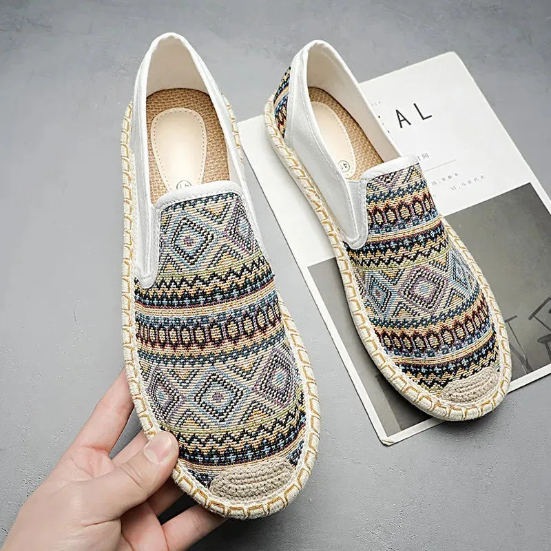 Fashion Ethnic Style Womens Flats Shoes Sneakers Comfort Slip-on Canvas Shoes Women Casual Breathable Loafers Women Summer Espadrilles