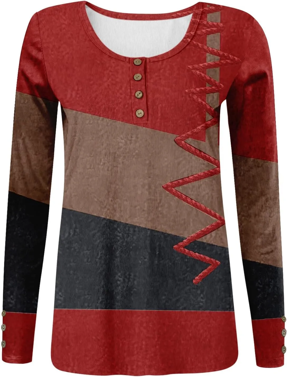 FlekmanArt Women Solid Button Down Henley Shirts Casual Scoop Neck Slim Fit Tunic Tops Trendy Long Sleeve Daily Work Outfits