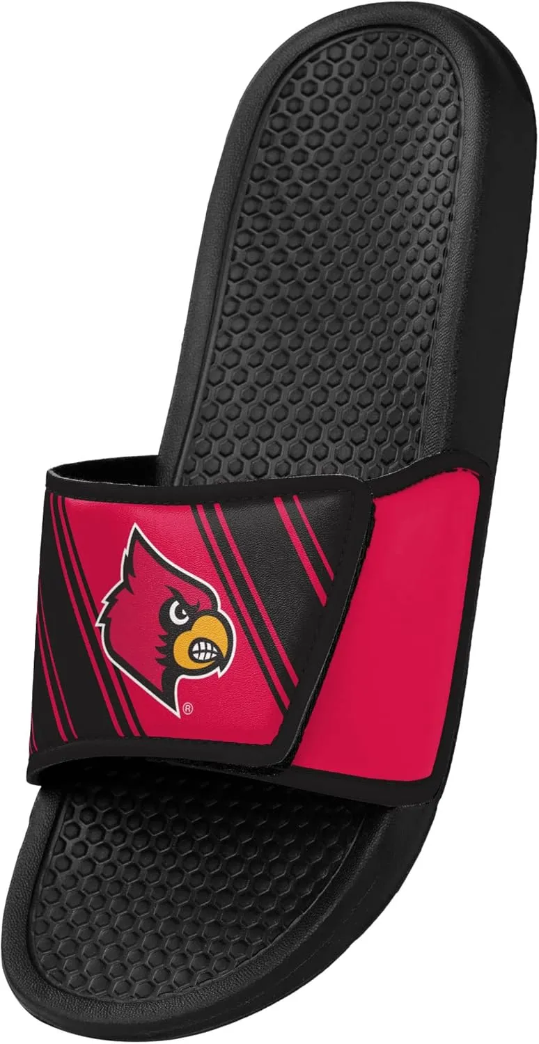 FOCO Men's NCAA College Team Logo Shower Sport Legacy Slide Flip Flop Sandals Louisville Velcro Small