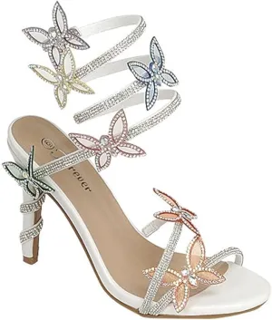 Forever Link Women Rhinestone Butterfly Wrap up Stiletto Heel Sandals