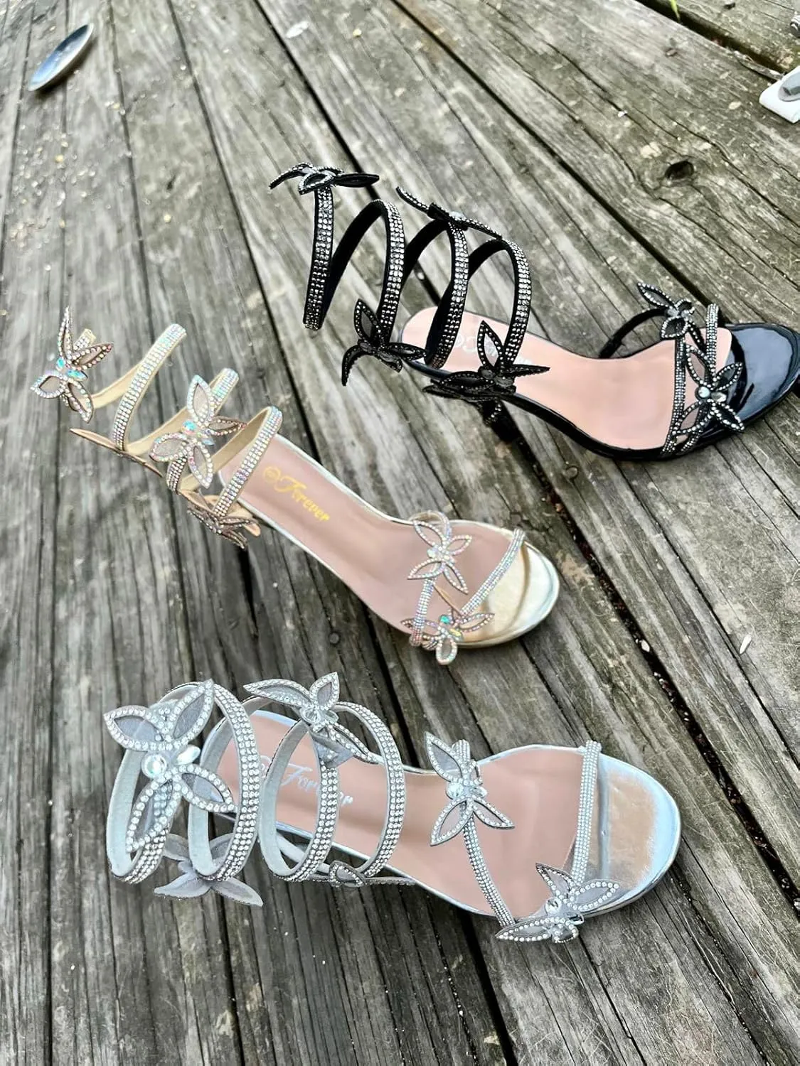 Forever Link Women Rhinestone Butterfly Wrap up Stiletto Heel Sandals