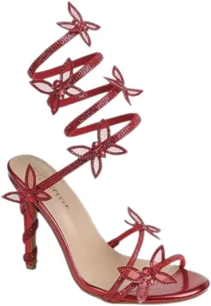 Forever Link Women Rhinestone Butterfly Wrap up Stiletto Heel Sandals
