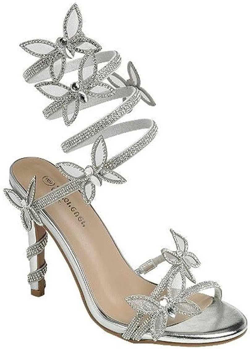 Forever Link Women Rhinestone Butterfly Wrap up Stiletto Heel Sandals