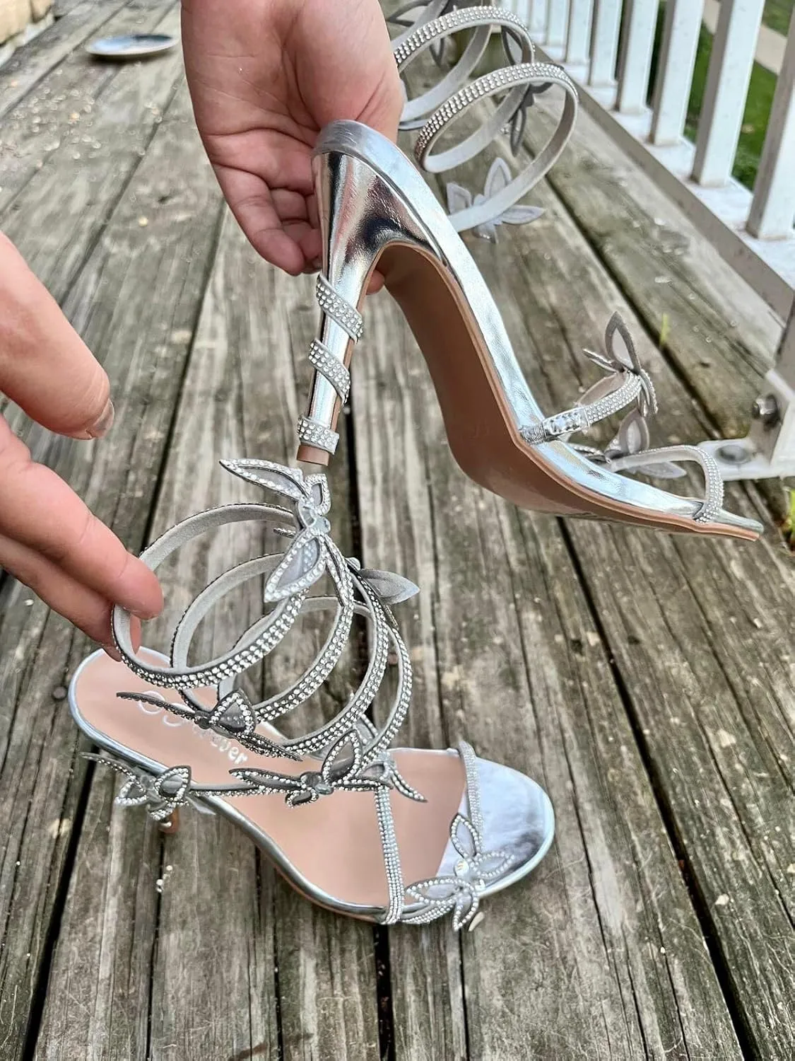 Forever Link Women Rhinestone Butterfly Wrap up Stiletto Heel Sandals