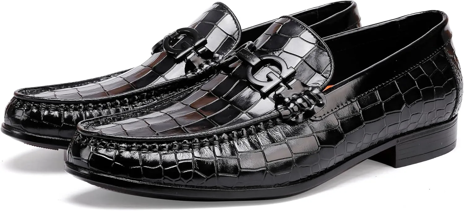Formal Leather Men's Dress Loafer Classic Crocodile Printed Slip-on Penny Loafers Business Premium Shoes for Men