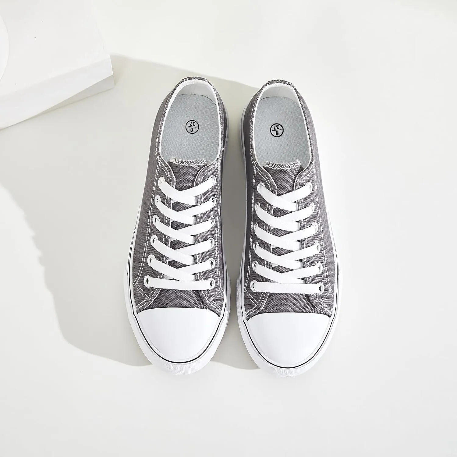 FRACORA Womens White Canvas Sneakers Low Top Lace Up Canvas Shoes Fashion Comfortable