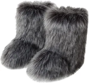 FUNCOS Women's Faux Fur Boots Warm Fuzzy Fluffy Winter Halloween Party Costume Shoes