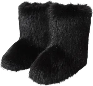 FUNCOS Women's Faux Fur Boots Warm Fuzzy Fluffy Winter Halloween Party Costume Shoes