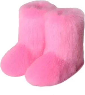 FUNCOS Women's Faux Fur Boots Warm Fuzzy Fluffy Winter Halloween Party Costume Shoes