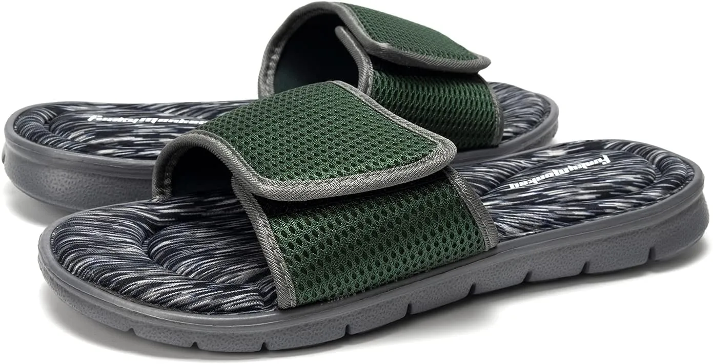 FUNKYMONKEY Memory Foam Sandals for Men, Outdoor Adjustable Comfort Graphic Strap Slide Sandals