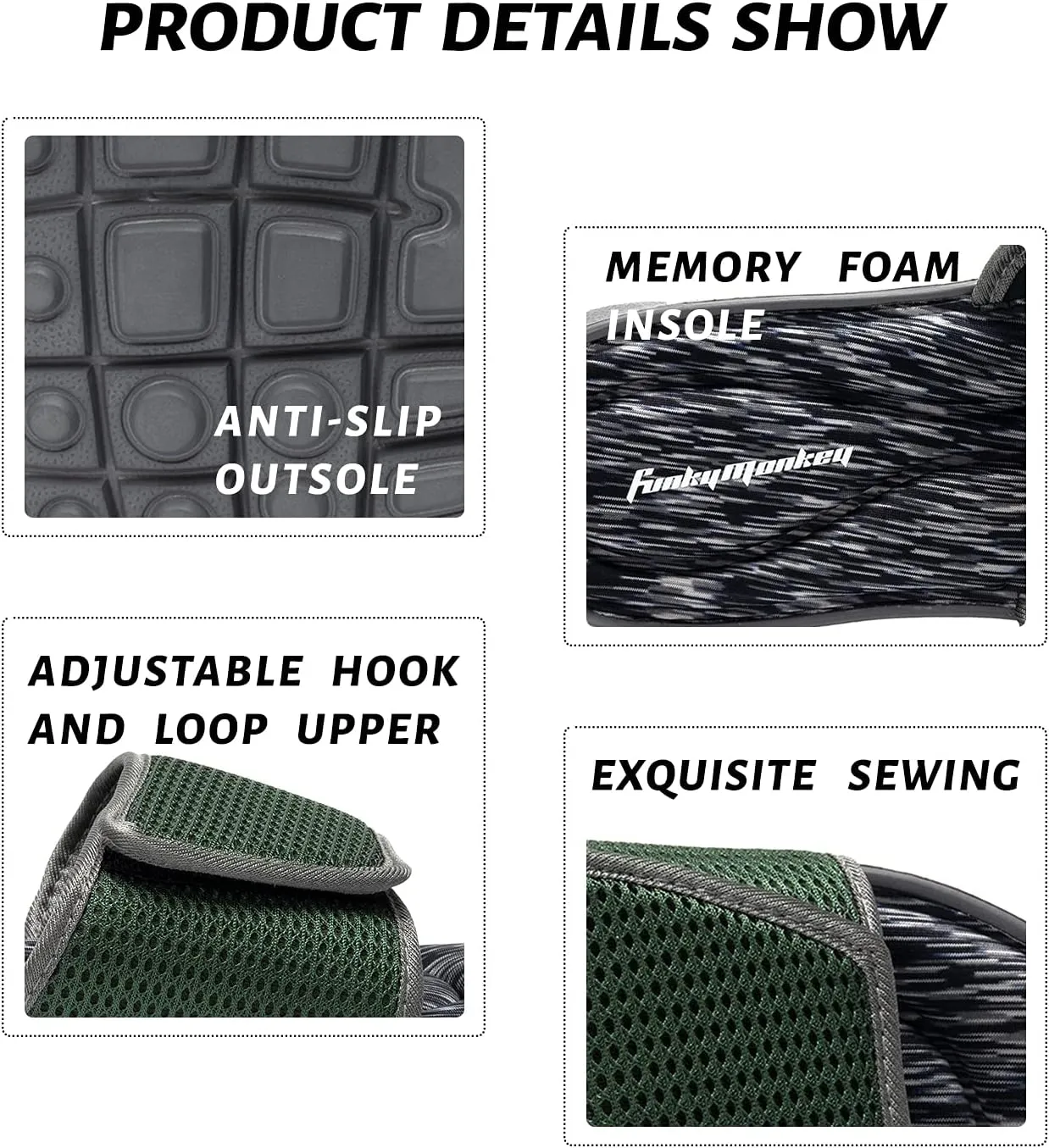 FUNKYMONKEY Memory Foam Sandals for Men, Outdoor Adjustable Comfort Graphic Strap Slide Sandals