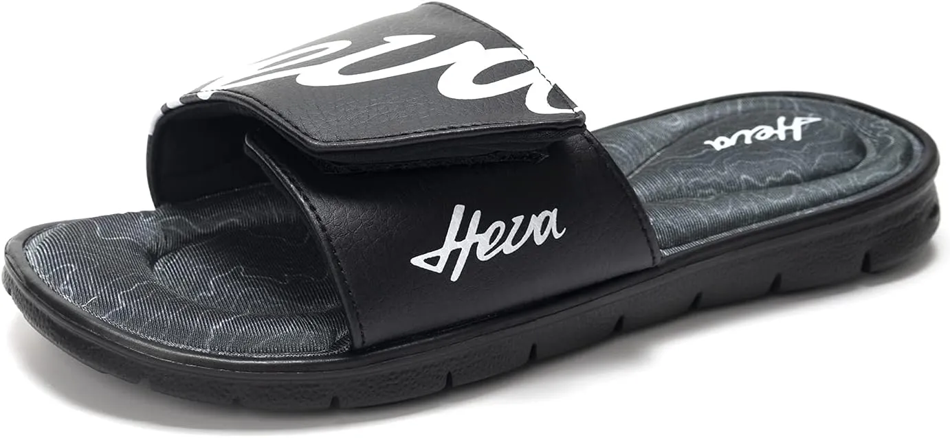 FUNKYMONKEY Memory Foam Sandals for Men, Outdoor Adjustable Comfort Graphic Strap Slide Sandals