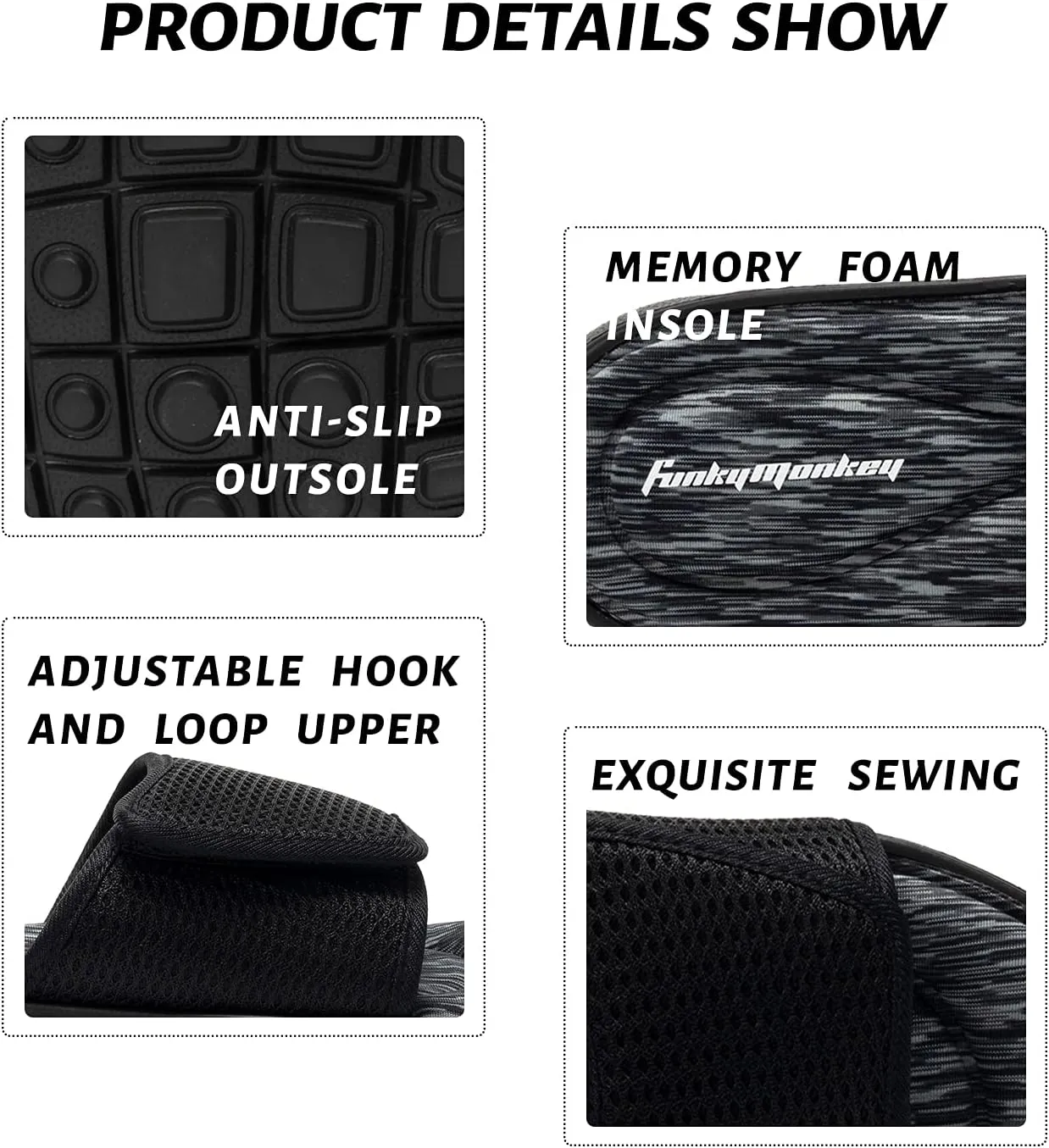 FUNKYMONKEY Memory Foam Sandals for Men, Outdoor Adjustable Comfort Graphic Strap Slide Sandals