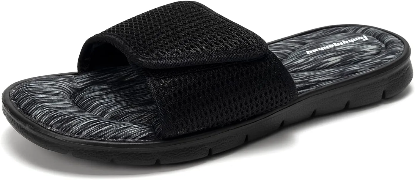 FUNKYMONKEY Memory Foam Sandals for Men, Outdoor Adjustable Comfort Graphic Strap Slide Sandals