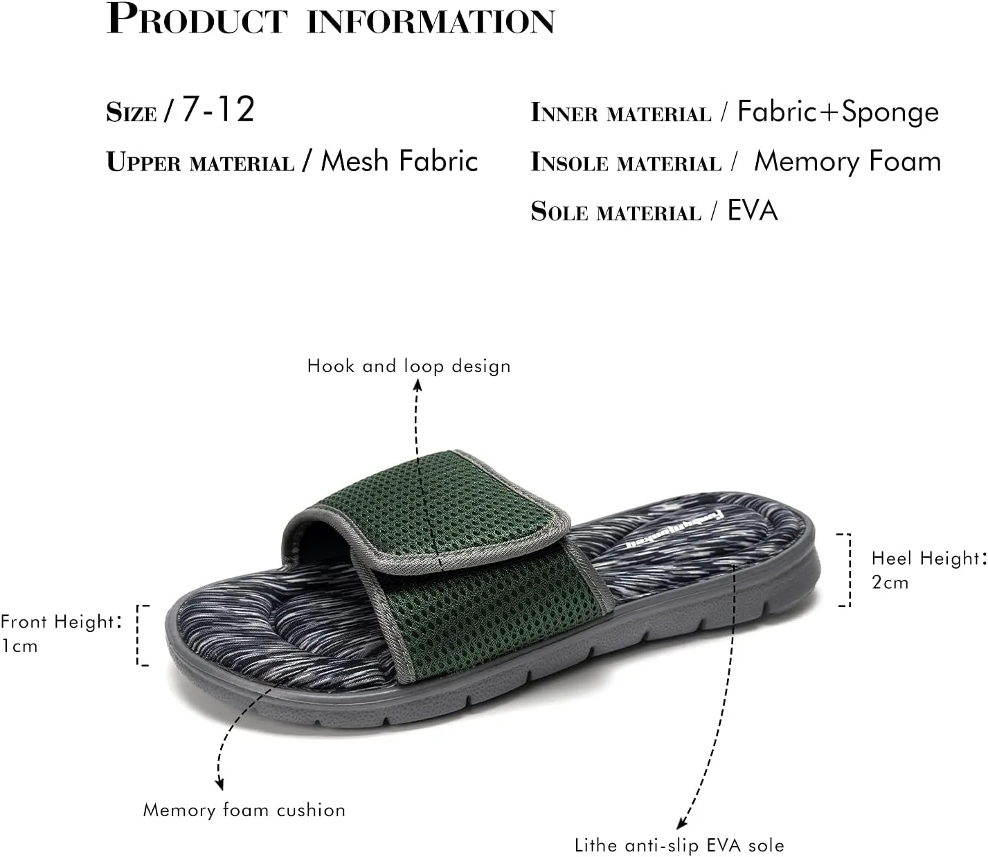 FUNKYMONKEY Memory Foam Sandals for Men, Outdoor Adjustable Comfort Graphic Strap Slide Sandals
