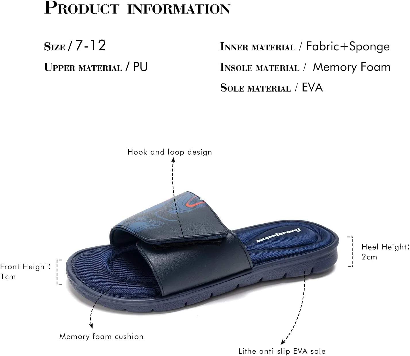FUNKYMONKEY Memory Foam Sandals for Men, Outdoor Adjustable Comfort Graphic Strap Slide Sandals