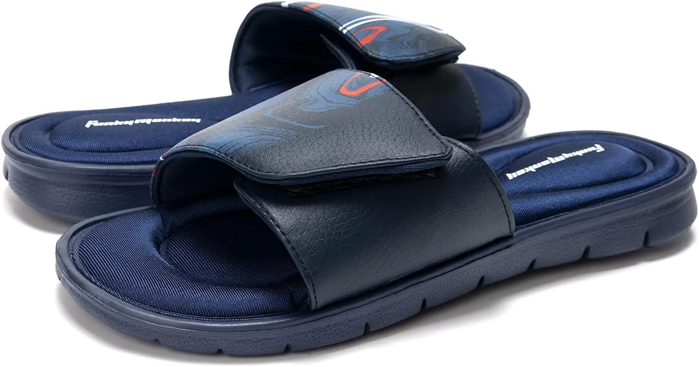 FUNKYMONKEY Memory Foam Sandals for Men, Outdoor Adjustable Comfort Graphic Strap Slide Sandals