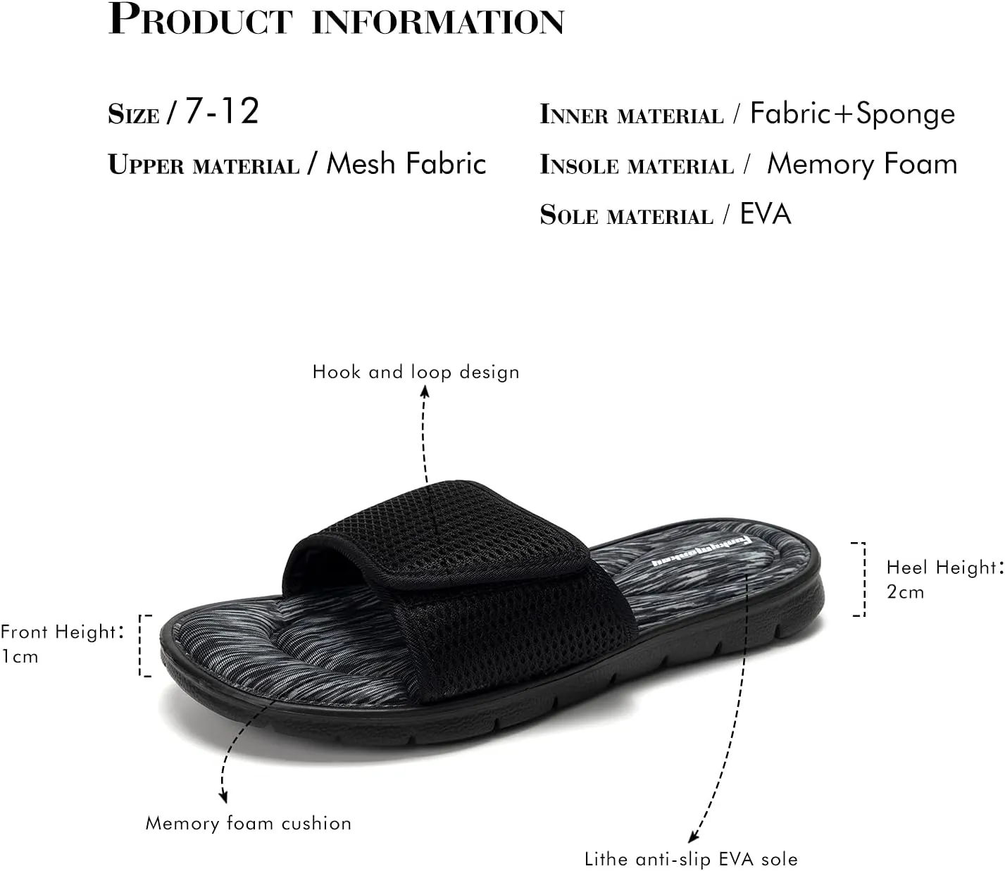 FUNKYMONKEY Memory Foam Sandals for Men, Outdoor Adjustable Comfort Graphic Strap Slide Sandals