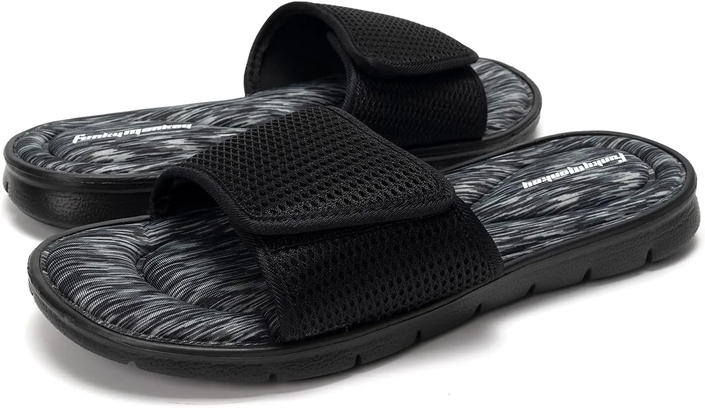 FUNKYMONKEY Memory Foam Sandals for Men, Outdoor Adjustable Comfort Graphic Strap Slide Sandals