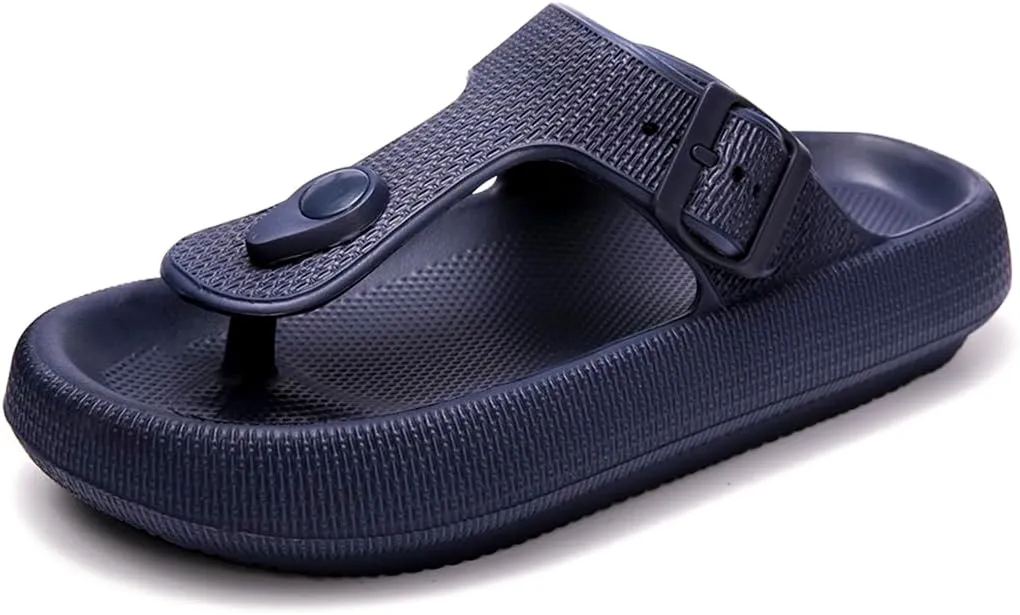 FUNKYMONKEY Thong Sandals Adjustable Buckle EVA Thick-Soled Flip Flops for Women and Men