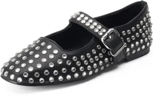 FUNKYMONKEY Women's Diamond Square Toe Mary Jane Flats with Adjustable Buckle Casual Comfort Shoes