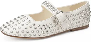 FUNKYMONKEY Women's Diamond Square Toe Mary Jane Flats with Adjustable Buckle Casual Comfort Shoes